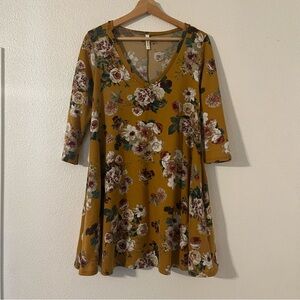 Yahada Womens Floral Mustard Dress size Medium